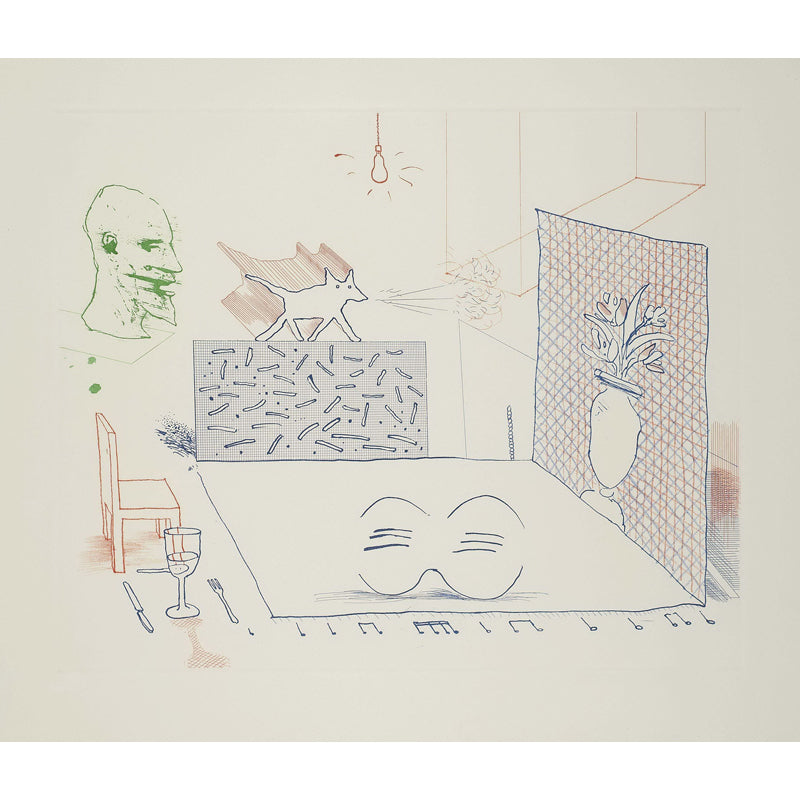 Large Sketch Wall Murals for Bedroom Hockney Artwork Wall Covering in Red-Blue-Green, Washable