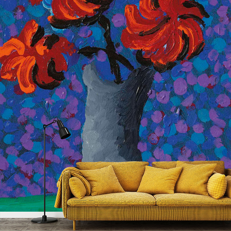 Flower Still Life Wallpaper Murals Artistic Non-Woven Material Wall Decor in Red-Blue-Green