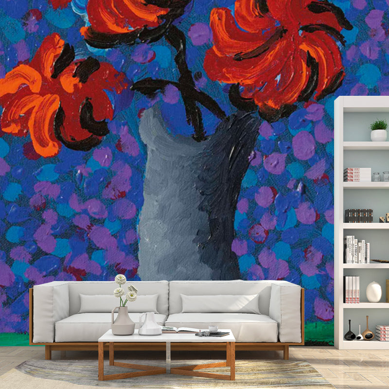 Flower Still Life Wallpaper Murals Artistic Non-Woven Material Wall Decor in Red-Blue-Green