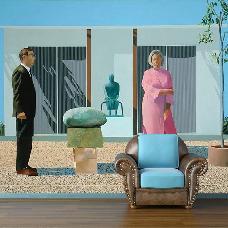 Pink-Blue-Black Art Mural Wallpaper Large Couples Painting Wall Covering for Home