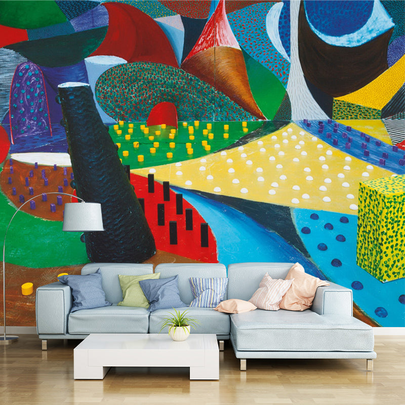 Pop Art Abstract Wallpaper Mural for Home Gallery Customized Wall Decor in Red-Yellow-Blue-Green
