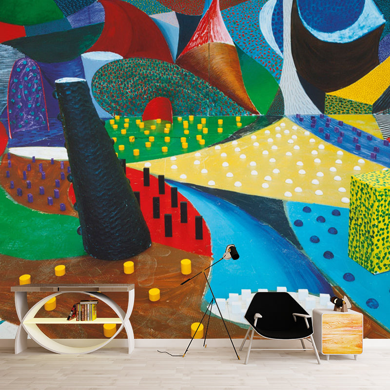Pop Art Abstract Wallpaper Mural for Home Gallery Customized Wall Decor in Red-Yellow-Blue-Green