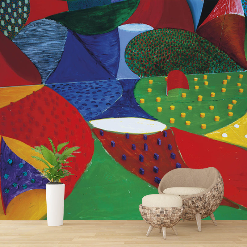 Pop Art Abstract Wallpaper Mural for Home Gallery Customized Wall Decor in Red-Yellow-Blue-Green