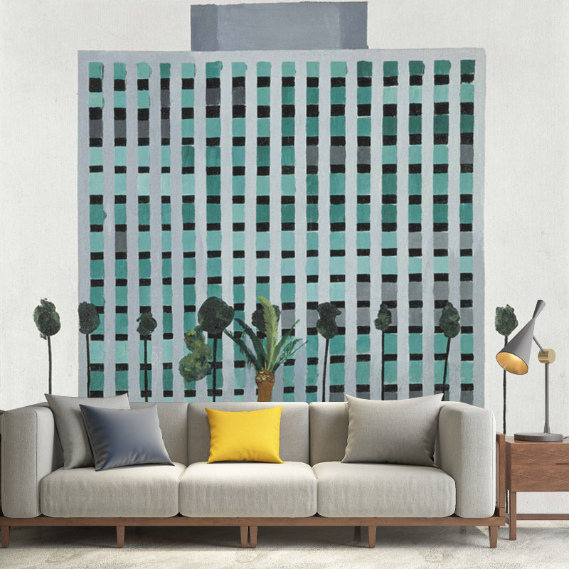 Office Building Wall Covering Murals Modern Art Non-Woven Wall Decor in Blue-Green