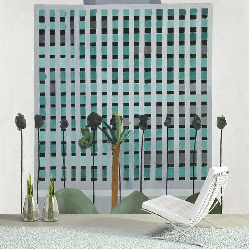 Office Building Wall Covering Murals Modern Art Non-Woven Wall Decor in Blue-Green