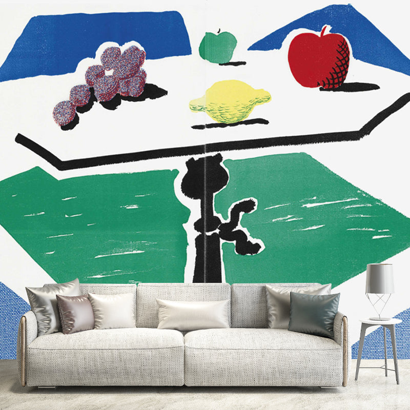 Table Fruits Still Life Murals Art Deco Smooth Wall Covering in Red-Yellow-Blue-Green