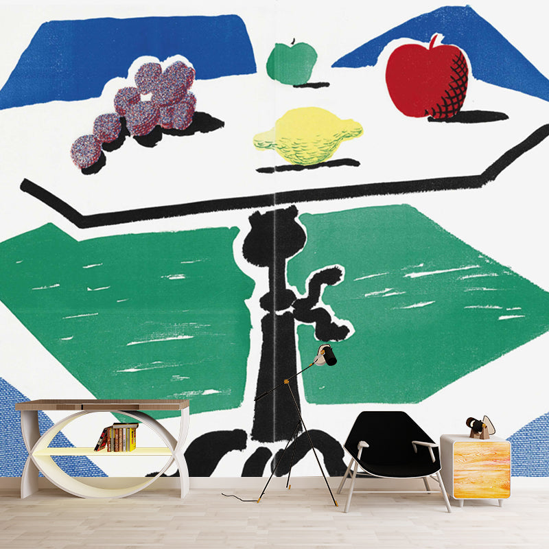 Table Fruits Still Life Murals Art Deco Smooth Wall Covering in Red-Yellow-Blue-Green