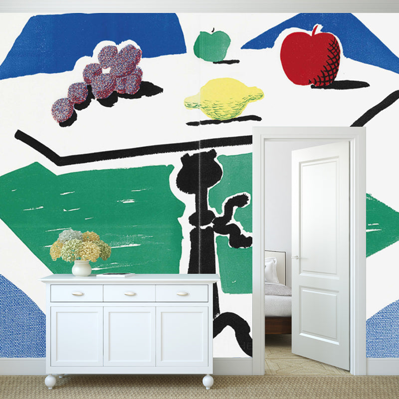 Table Fruits Still Life Murals Art Deco Smooth Wall Covering in Red-Yellow-Blue-Green