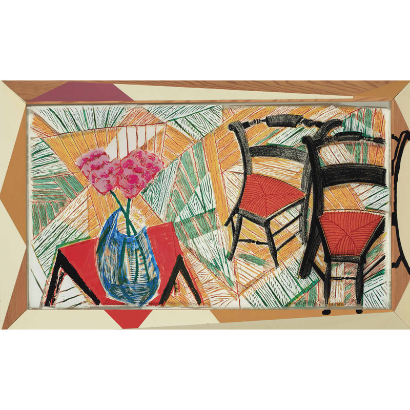 Art Flower and Chairs Mural Red-Yellow-Green Still Life Wall Decoration for Living Room