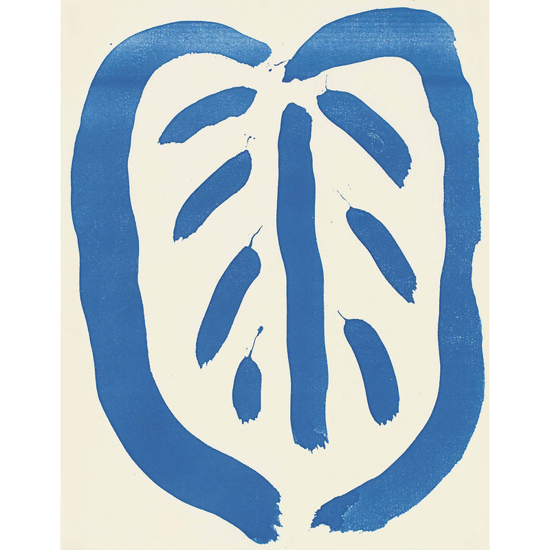 Art Deco Leaf Murals in Blue-White Stain Resistant Wall Covering for Living Room