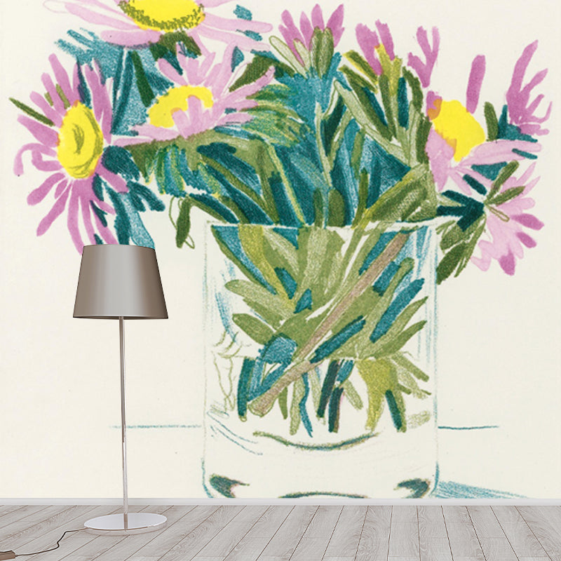 Whole Daisies Wall Paper Mural Water Resistant Artistic Living Room Wall Covering