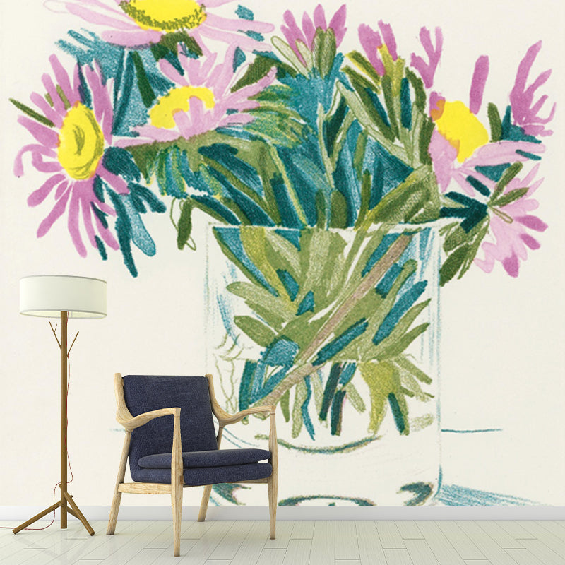 Whole Daisies Wall Paper Mural Water Resistant Artistic Living Room Wall Covering