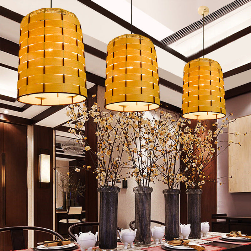 Luz de colgante de cúpula de 10 "/12" de ancho de madera contemporánea 1 lámpara de colgante de restaurante ligero en beige