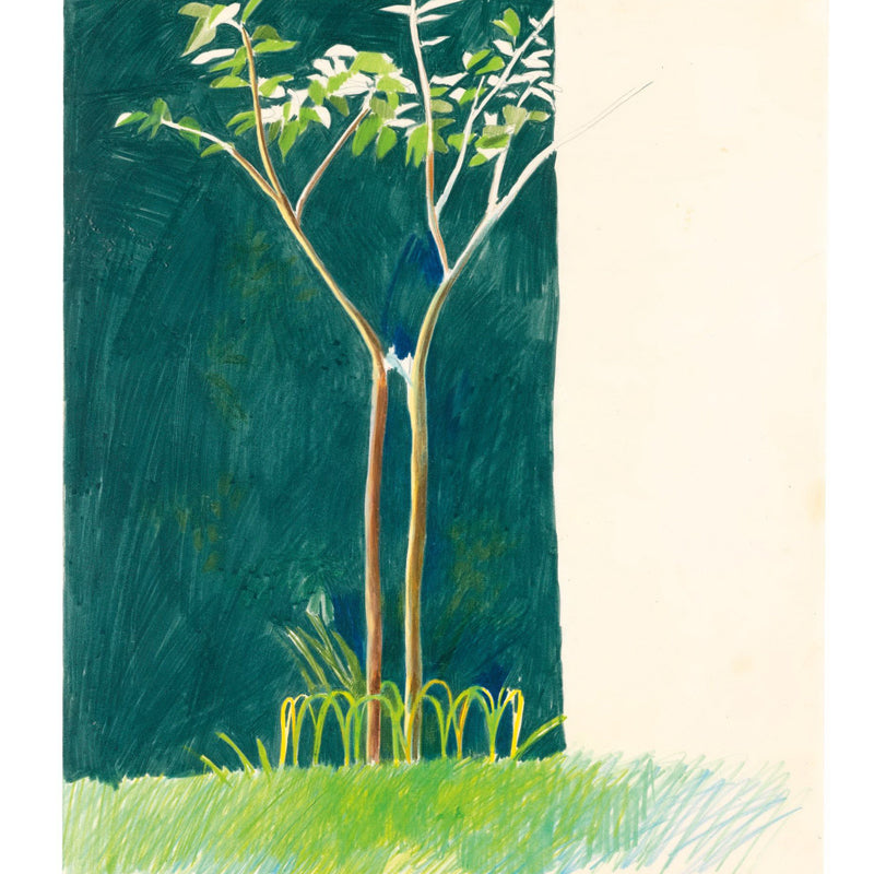Blue-Green Small Tree Murals Wallpaper Waterproofing Wall Covering on Yellow for Bedroom