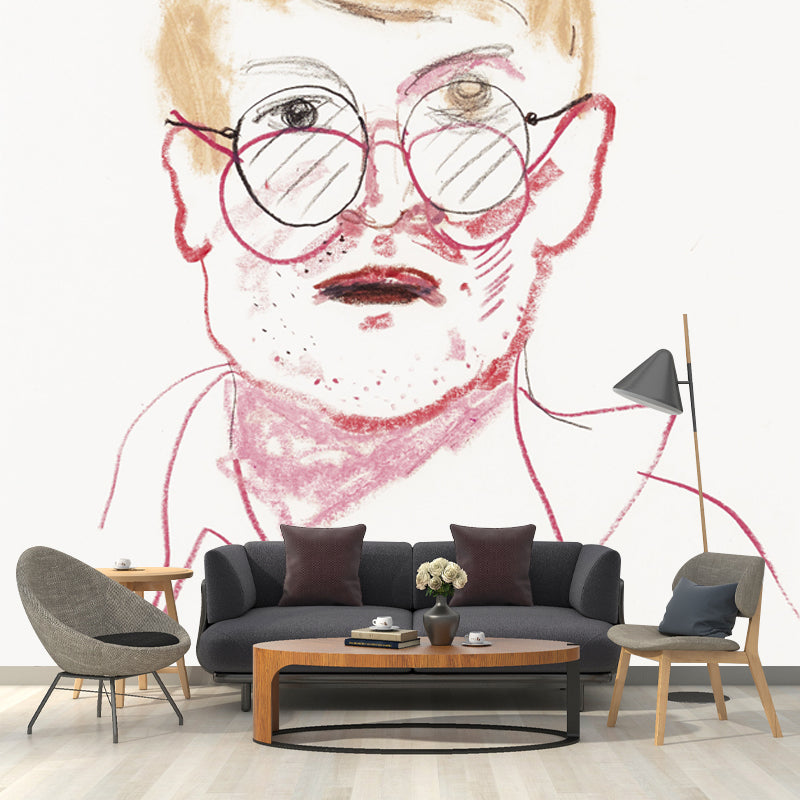 Full Size Man Portrait Murals Yellow-Red Non-Woven Cloth Wall Art, Waterproof, Custom Printed