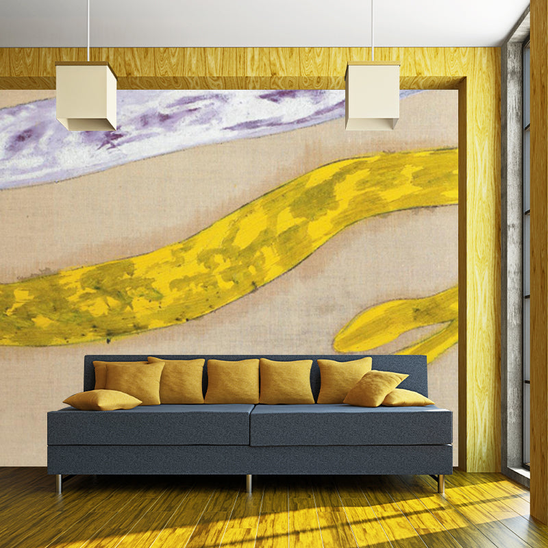 Yellow-Brown Rattan Rope Murals Stain Proof Minimalist Aesthetics Bedroom Wall Art