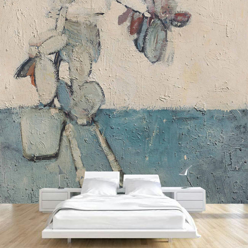 Blue and Brown Skeleton Murals Wallpaper Stain-Proof Wall Covering for Living Room