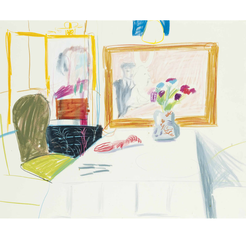 Enjoying Lobster Drawing Mural Wallpaper Artistic Smooth Wall Covering in Yellow-Green