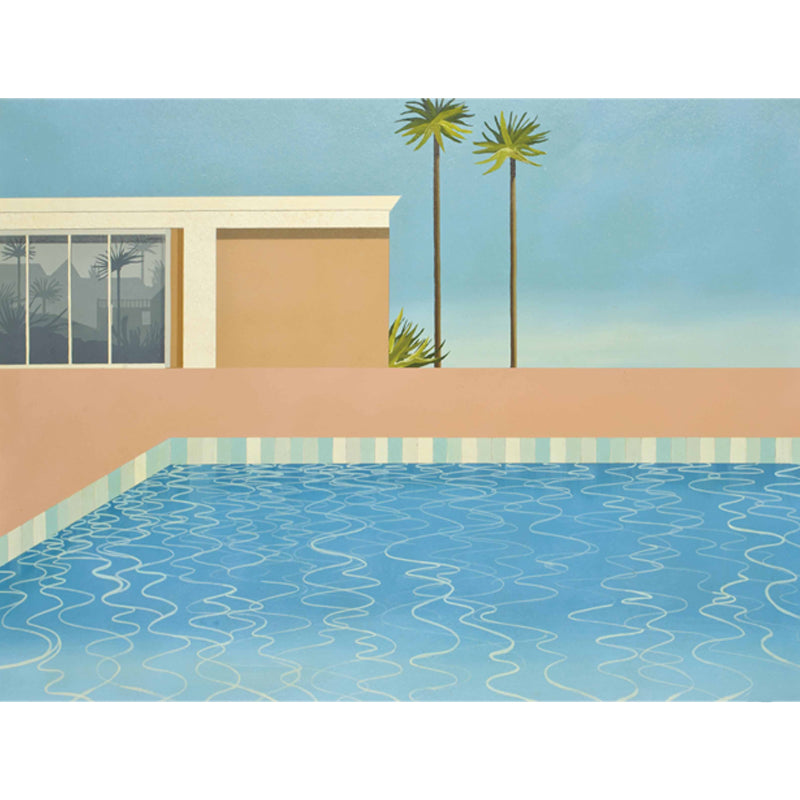 Pop Art Swimming Pool Murals for Living Room Custom Size Wall Decor in Blue-Brown