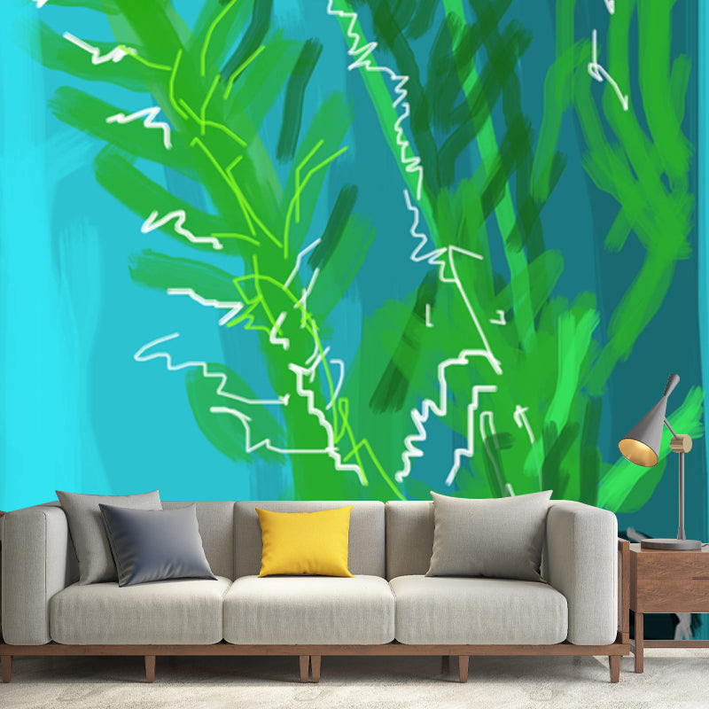 Blue-Green Potted Plant Murals Wallpaper Waterproof Modern Art Bedroom Wall Decoration