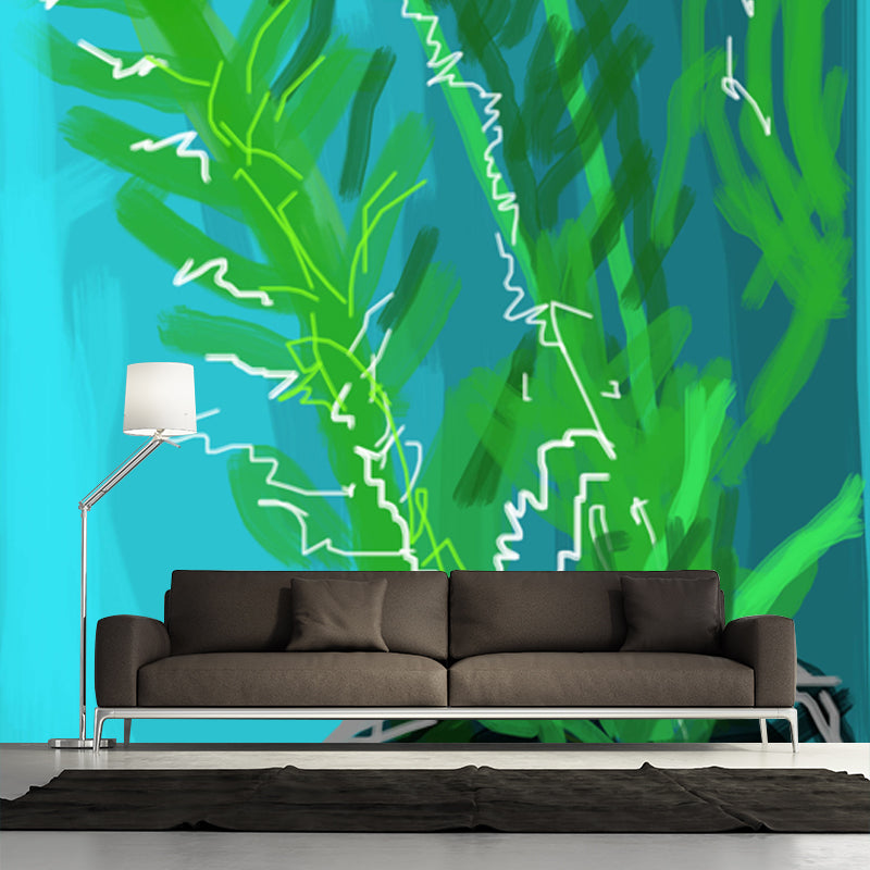 Blue-Green Potted Plant Murals Wallpaper Waterproof Modern Art Bedroom Wall Decoration