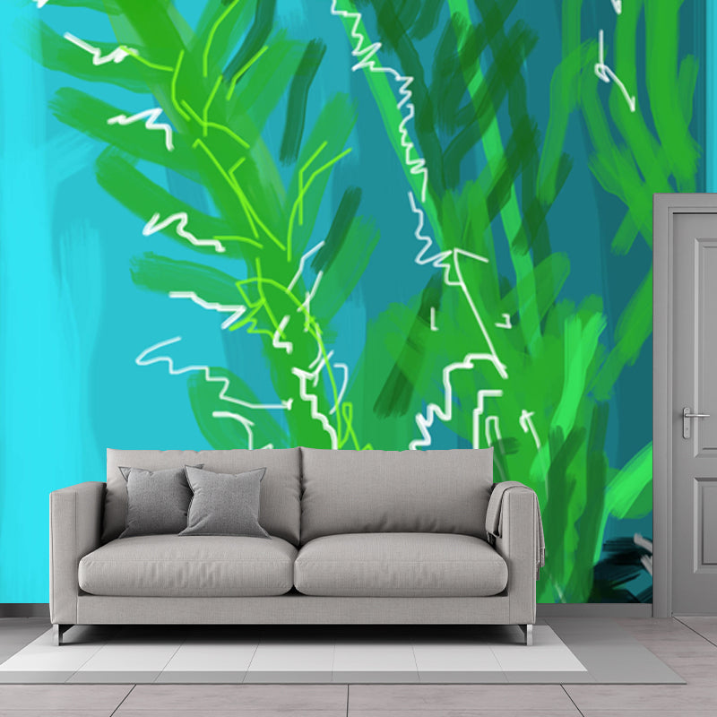 Blue-Green Potted Plant Murals Wallpaper Waterproof Modern Art Bedroom Wall Decoration