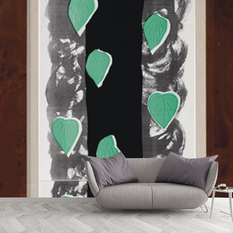 Black-Green Falling Leaves Mural Decal Moisture Resistant Wall Art for Living Room