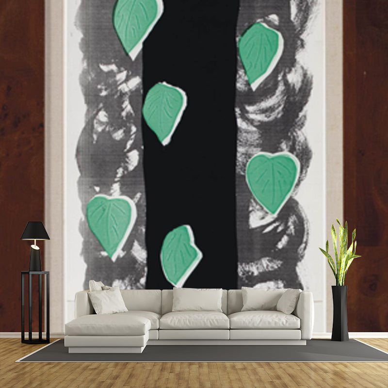 Black-Green Falling Leaves Mural Decal Moisture Resistant Wall Art for Living Room