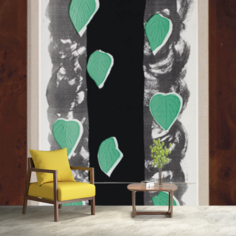 Black-Green Falling Leaves Mural Decal Moisture Resistant Wall Art for Living Room