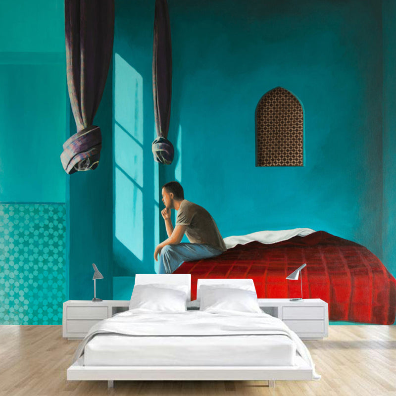 Red-Blue Figure Painting Murals the Last Night in Morocco Art Washable Wall Covering for Accent Wall