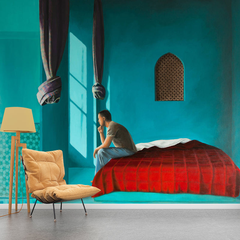 Red-Blue Figure Painting Murals the Last Night in Morocco Art Washable Wall Covering for Accent Wall