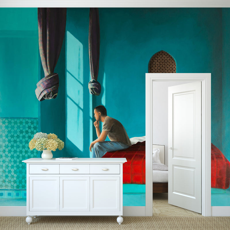 Red-Blue Figure Painting Murals the Last Night in Morocco Art Washable Wall Covering for Accent Wall