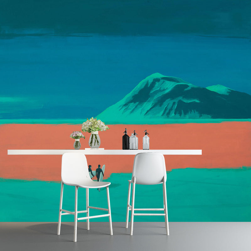 Minimalist Aesthetics Mountain Murals Orange-Green Living Room Wall Art, Custom-Made