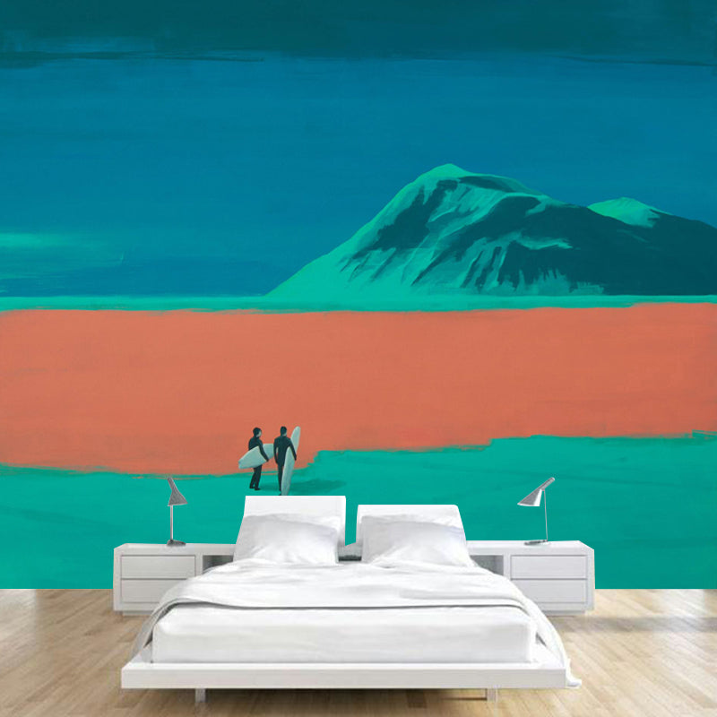 Minimalist Aesthetics Mountain Murals Orange-Green Living Room Wall Art, Custom-Made