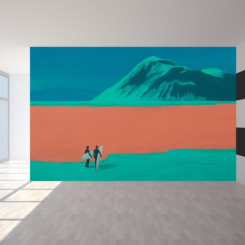 Minimalist Aesthetics Mountain Murals Orange-Green Living Room Wall Art, Custom-Made