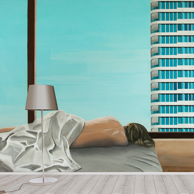 Blue Modern Art Wall Murals Decal Large Size Sleeping Woman Wall Decor for Apartment