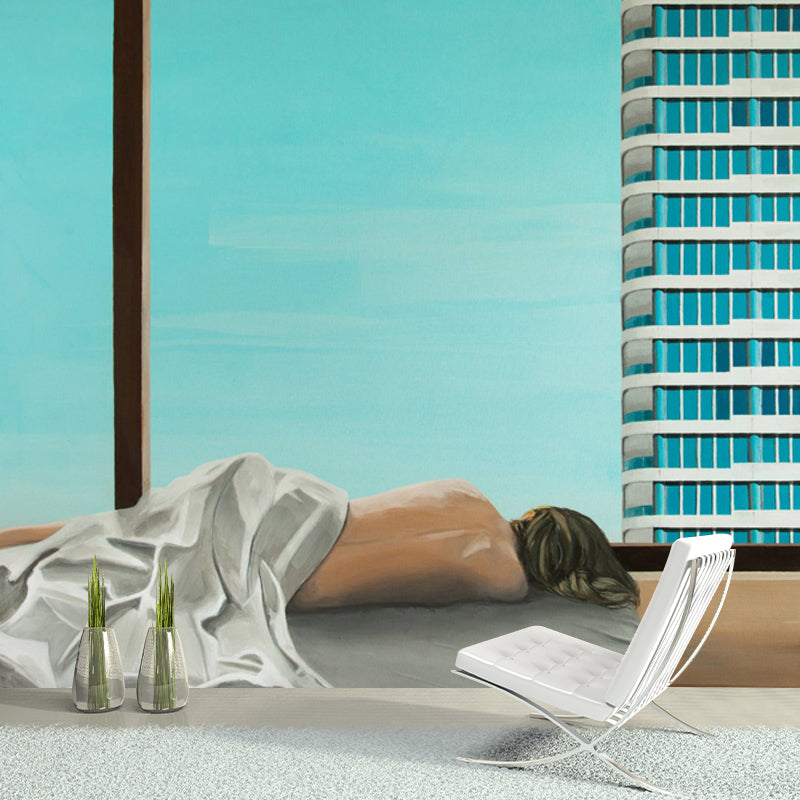 Blue Modern Art Wall Murals Decal Large Size Sleeping Woman Wall Decor for Apartment