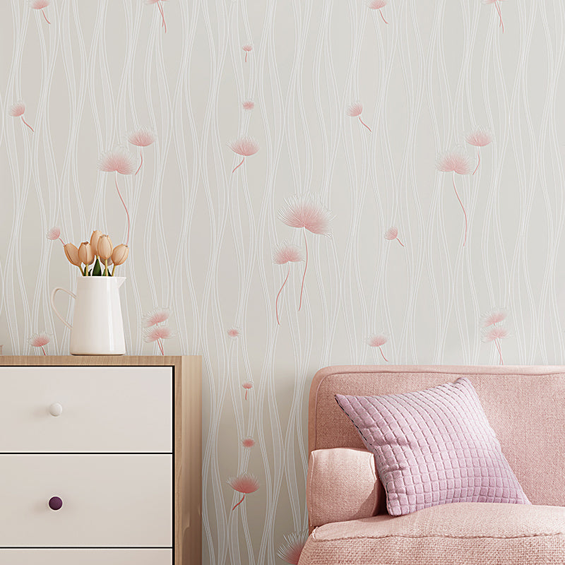 Soft Color Dandelion Wallpaper Roll Stain Resistant Countryside Girls Bedroom Wall Art