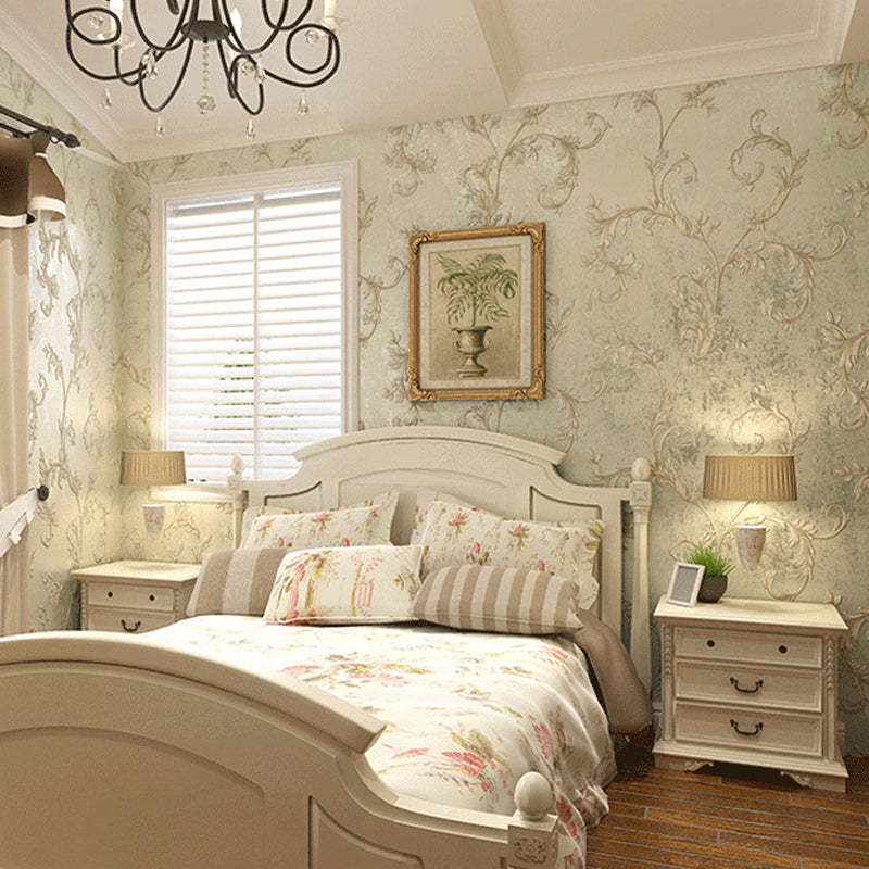 Rural Swirling Leaf Wallpaper for Living Room 57.1-sq ft Wall Covering in Pastel Color