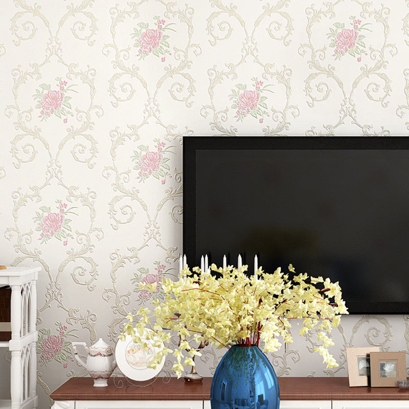 Semi-Gloss Soft Color Wallpaper Rustic Embroidered Peony Wall Art, 33' L x 20.5" W