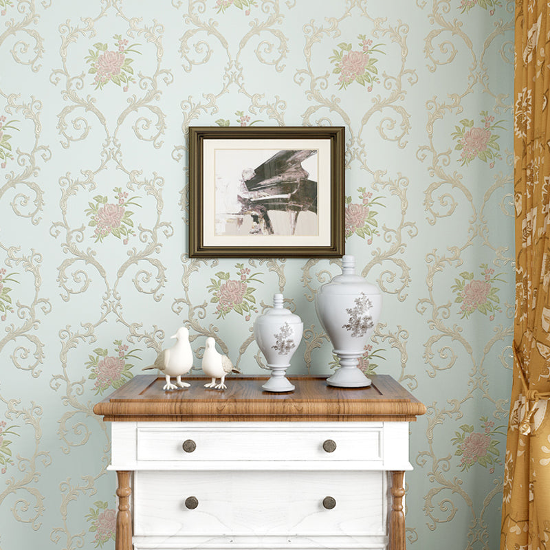 Semi-Gloss Soft Color Wallpaper Rustic Embroidered Peony Wall Art, 33' L x 20.5" W