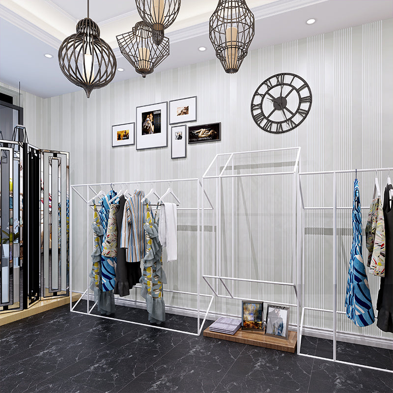 Non-Woven White Wallpaper Simple Stripes Wall Covering for Living Room, 33' x 20.5"