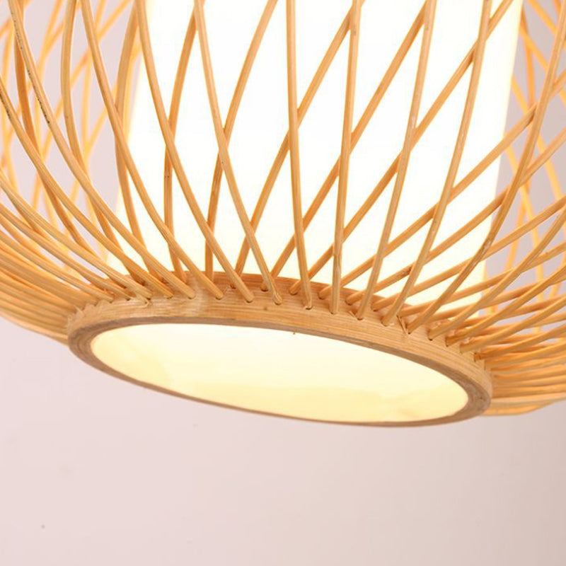 Beige handbeschickte hängende Beleuchtung mit Drum Shade Modernismus 10 "/16" W 1 Glühbambus Deckenlampe für Esszimmer