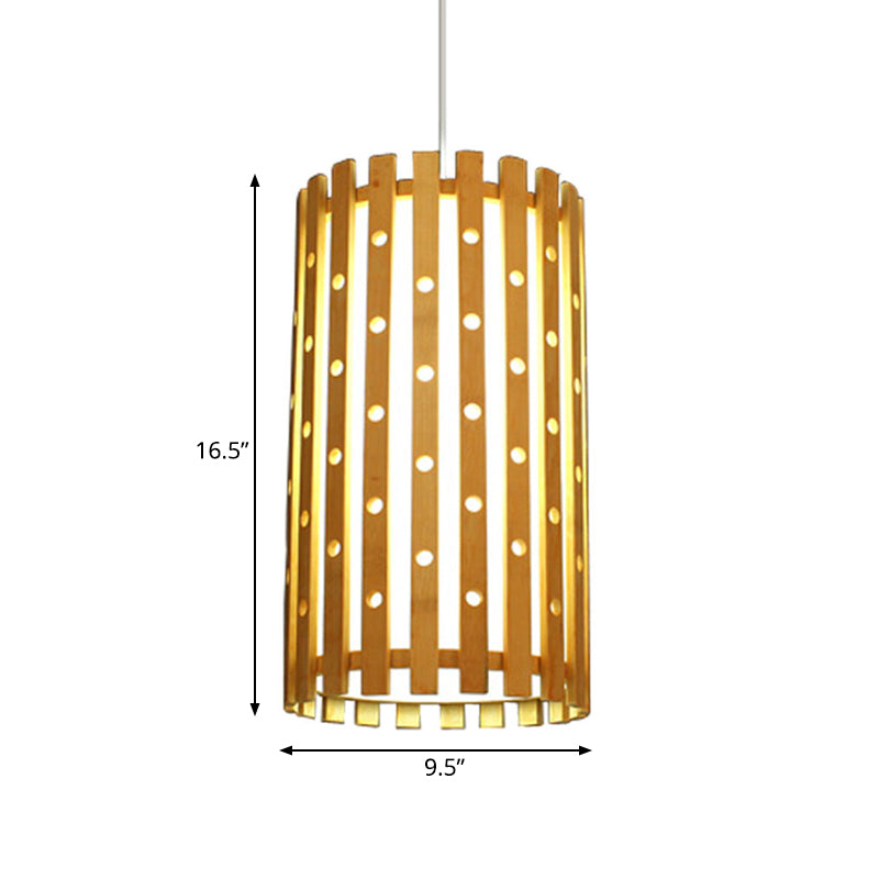 Luz de techo de cilindro Lámpara colgante de bombilla de bambú hueco moderno en beige para sala de estar