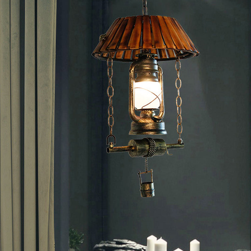 Luce a soffitto a sospensione Lantern Luce vintage e ferro singola lampadina marrone lampada appesa per interno