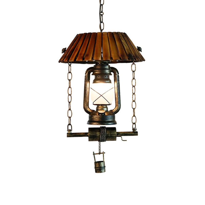 Luce a soffitto a sospensione Lantern Luce vintage e ferro singola lampadina marrone lampada appesa per interno
