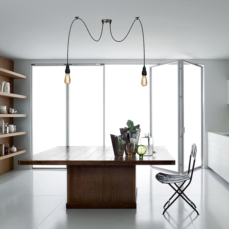 2/3/6 Lichter exponierte Hanglampe mit Swag Design Industrial Style Black Metall Anhänger Licht für Küche