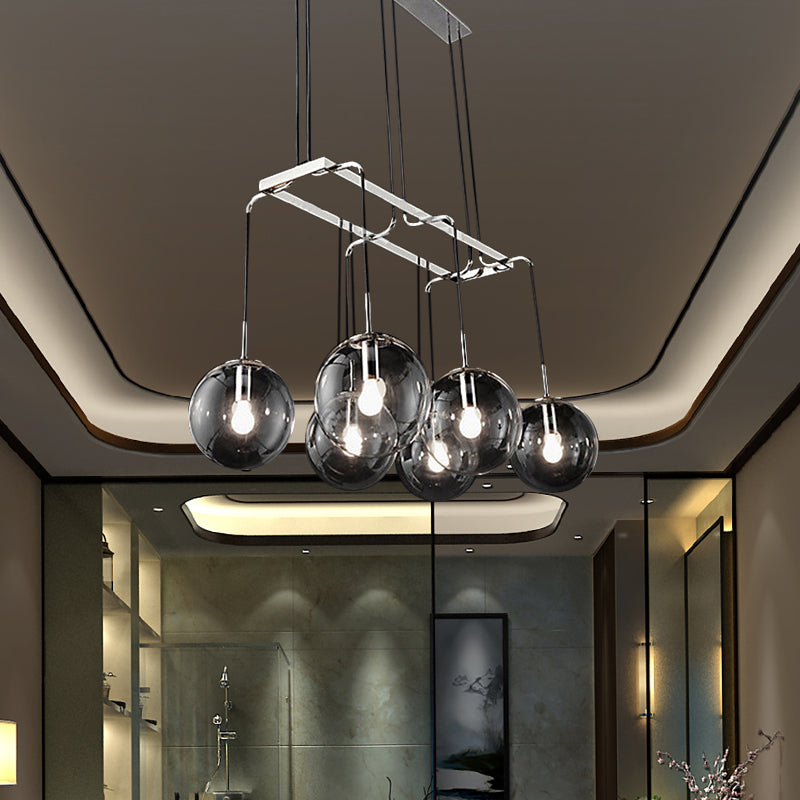 Black Ball Multi Pendant Industrial Clear Closed Glass 6-Light Indoor Hanging Ceiling Light with Linear Canopy