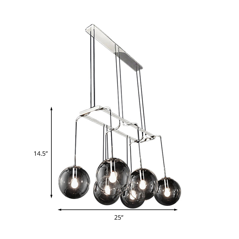 Black Ball Multi Pendant Industrial Clear Closed Glass 6-Light Indoor Hanging Ceiling Light with Linear Canopy