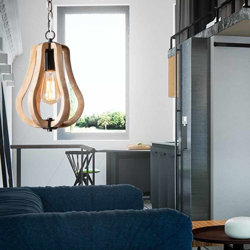 Lampe suspendue à gourde de bois avec chaîne métallique Style 1 Lumière en suspension en noir